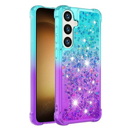 SKALO Samsung S24 Kvicksand Glitter Hjerter TPU Cover - Turkis-Lilla