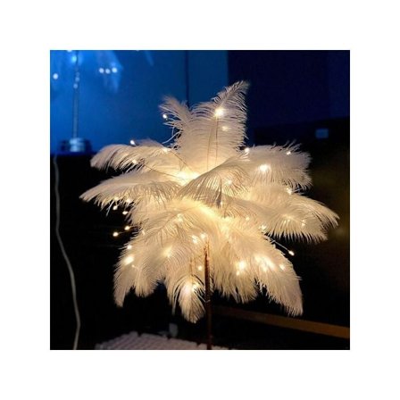 Kreativ fjerbordlampe varmt hvidt lys træ fjerlampeskærm pige LED bryllupsdekoration lampe fødselsdagsgave