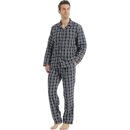 Herr Pjs Set Långärmad Rutig Lounge Wear Set Flanell Pyjamas Rutig Topp Och Botten 2 Delar Vinter Bomull Nattkläder