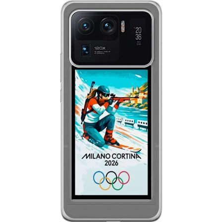Kompatibelt Mobildeksel til Xiaomi Mi 11 Ultra Retroplakat Cortina Milano 2026 med fjell, vintersportsutøvere, italienske trikolor, Milano-katedralen