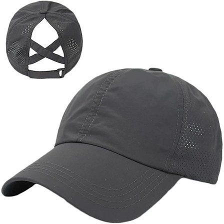 【PP】Baseballkasket til damer med krydset hestehale, mørkegrå