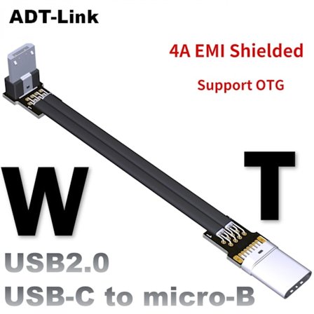 4A USB 2.0 Micro-B til USB-C Han/Hun Op/Ned Vinkel 2.0 Data Synkronisering og Opladningsforlængerkabel Micro-B Flad Adapter~05257