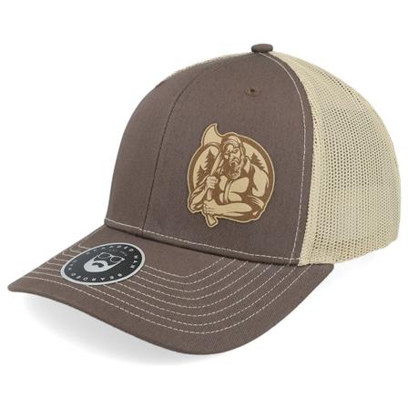 Bearded Man - Braun trucker Cap - Lumber Jack Logo 112 Split Brown/Khaki Trucker @ Hatstore