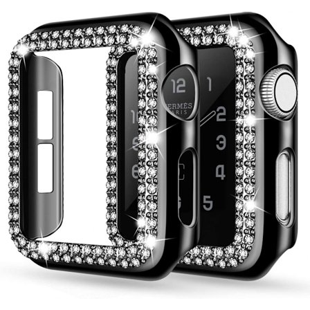För Apple Watch Fodral 44mm Serie 6/5/4 SE Bling Rhinestone Apple Watch Fodral Bumper Ram Skyddsskal för iWatch Serie 44mm svart