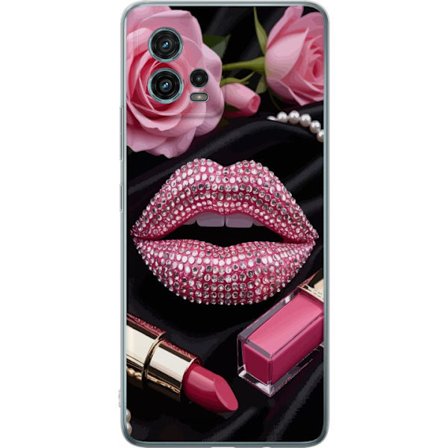 Yhteensopiva Puhelinkuori Motorola Moto G72 Pinkki huulet timantit meikki kimaltelevat
