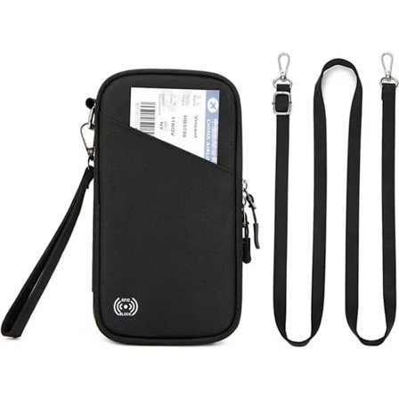 Pas Tegnebog Taske, Pas Holder, Rejse Tegnebog Taske, Vandtæt RFID Blokerende Kort Organizer med Håndrem Lynlås, Skulderrem, Sort