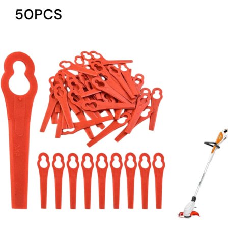 Reservedele til plæneklipper, rød, pakke med 50 blade, tilbehør til haveplæneklipper, kompatibel med PolyCut 2-2