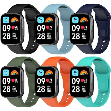 6 st armband kompatibel med Xiaomi Redmi Watch 3 Active, Xiaomi Watch ersättningssilikonband färgglatt band