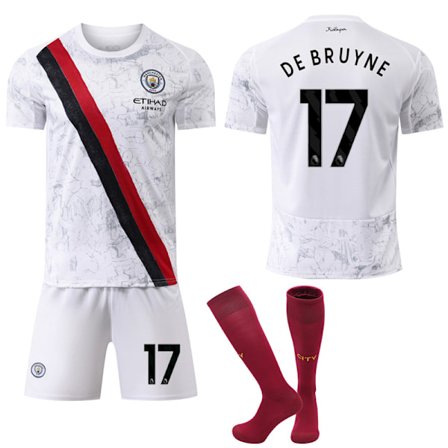 25-26 Manchester City F.C. Udebane NO.17 DE BRUYNE Trøjer Børn Voksen Fodboldudstyr med Sokker