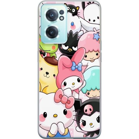 Kompatibelt Mobildeksel til OnePlus Nord CE 2 5G Tett mønster av søte figurer med store øyne i ulike farger og uttrykk med LABUBU-tekst