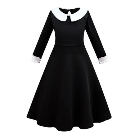 2023 New Cosdaddy Wednesday Addams Family Cosplay Kostumekjole Børn Børn Piger Sort kjole paryk Halloween kostume dress 160
