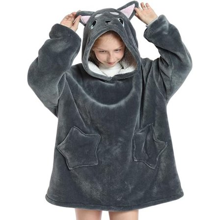Oversized hættetrøje-tæppe til børn - blødt, varmt og hyggeligt bærbart tæppe-sweatshirt i fleece og sherpa med lommer