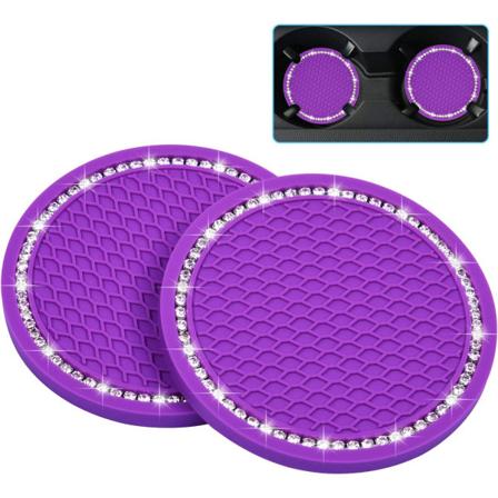 Bling Bilbægreunderlag, 2 stk. PVC Bilkopholder Gadget Auto Indsæt Bægreunderlag - Anti Slip Universal Bil Interiør Tilbehør (2,75" Diameter) Lilla"