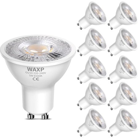 LED-spotlight 5W, kaldt hvit, 6500K, 365lm, flimmerfri, energibesparende LED-lampe, tilsvarende 40-50W GU10 halogen spotlight 10-pakning