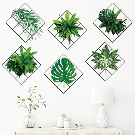 3D Vægsticker Grønne Planter Mønster Simulation Hængende Planter 3D Grønne Planter Vægsticker Selvklæbende Vægsticker til Soveværelse Stue Kontor K
