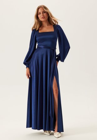 Goddiva-Satin Volume Sleeve Maxi Dress-S (UK10)