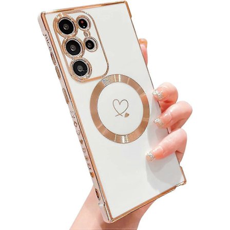 Magsafe-belagt deksel kompatibelt med Samsung Galaxy S23 Ultra, mykt TPU støtsikkert deksel med linsebeskyttelse