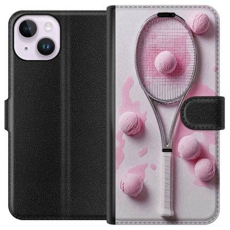 Kompatibel Tegnebogsetui til Apple Apple iPhone 15 Rosa glaskugler og tennisketsjer i et kreativt stillbillede med legende popfølelse og moderne desi
