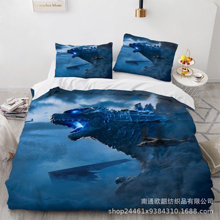 2025 Uusi Godzilla-sarjakuva 3D-painettu kolmiosainen vuodevaatesetti 135*200