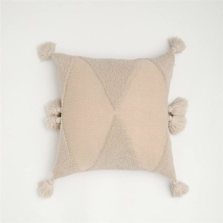 IC Mjukt stickat kuddfodral med tofsar Fyrkantiga kuddfodral Örngott för vardagsrum Soffa Soffa Sovrumsinredning (beige, 18"x18")