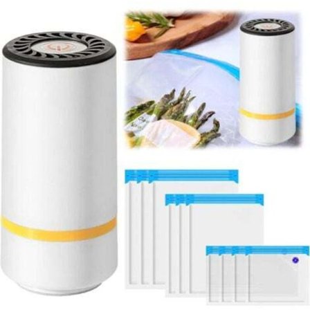 Mad Vakuumforsegler, Mini Vakuumforsegler, Køkkenvakuumforsegler med 10 Vakuumposer