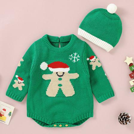 Baby Långärmad Snowflake Print Christmas Hat Och Jumpsuit Set