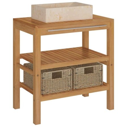 vidaXL Badrumsunderskåp teak med handfat marmor gräddvit