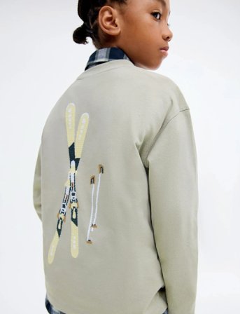 Mango Printed Cotton-Blend T-Shirt - Khaki green - 5-6