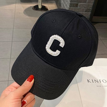 Dotpet Rhinestone C Bokstav Justerbar Baseballkeps (Svart)
