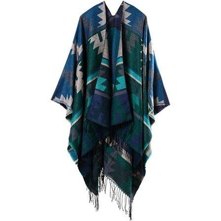 130 x 150 cm Dame Vinter Oversized Tartan Poncho Cape Bl
