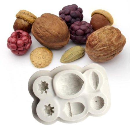 Simulering 3D Valnöt Hasselnöt Pinjenötter Fondant Silikon Material Molds DIY Mould Dekoration Baktillbehör