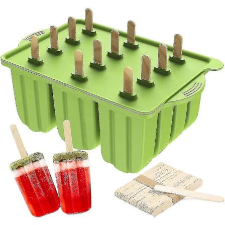 Genanvendelige BPA-frie silikoneforme til ispinde med 50 træpinde (grøn)