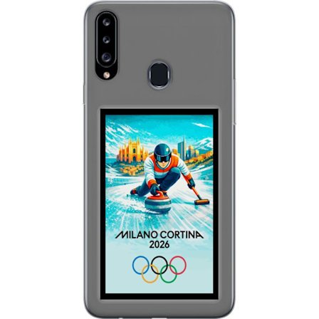 Yhteensopiva Puhelinkuori Samsung Galaxy A20s Jääkiekkoilukuva, jossa pelaajat liikkuvat jäällä, Milano Cortina 2026, Milanin maamerkit ja olympialais
