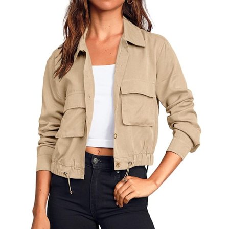 Enkelknäppt långärmad tunn jacka med dragsko för kvinnor