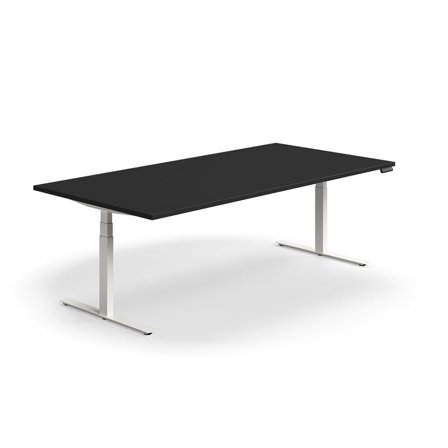 Konferensbord QBUS, höj- och sänkbart, 2400x1200 mm, rektangulärt, vit, svart