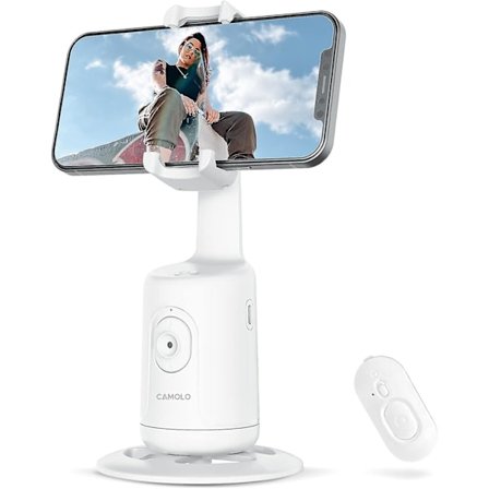 Automatisk ansiktsspårning stativ med fjärrkontroll, 360 graders rotation automatisk spårning telefonhållare, ingen app, smart telefon selfie stick 