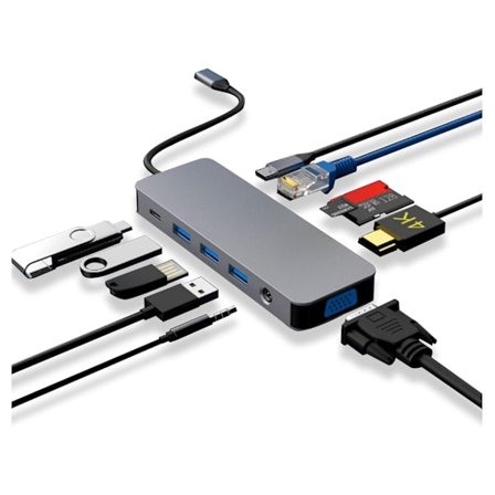 Usb C Dockningsstation 11-i-1 Usb-C Hub Multipel Adapter med 4K Hdmi Gigabit Ethernet Vga 3 Usb3.0 Ljudkortläsare YEMAESRE