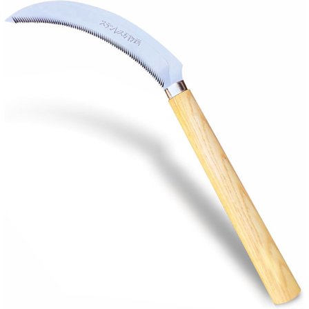 Japansk lugehakke med savtakker - Græssichel til haven, rustfrit stål & hårdt træhåndtag, stil 2