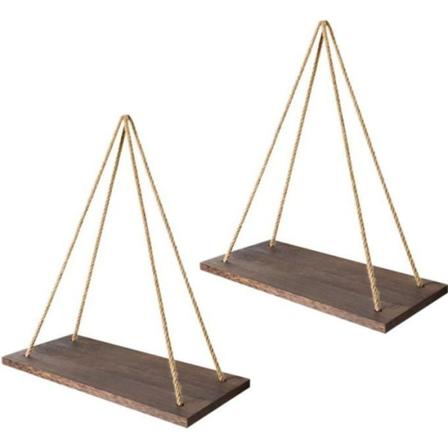 Rustik trävägghylla med jute rep - Set om 2 - SODIAL trä färg
