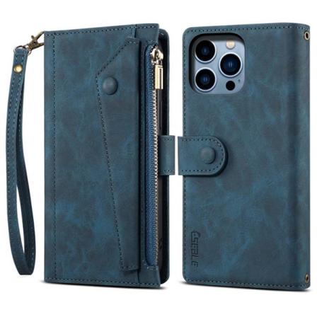 Iphone 14 Pro Plånboksfodral Flap Zipper Strap - Blå