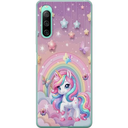 Kompatibel Mobilcover til Sony Xperia 10 IV Magisk enhjørning med regnbue manke, stjerner og sommerfugle mod en pastelfarvet himmel med skyer