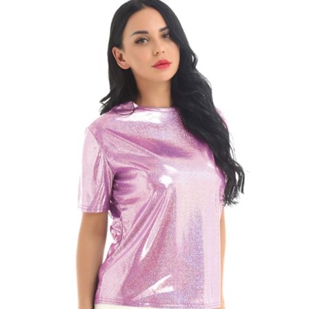 Dam T-shirts Metallic Top Crewneck glänsande T-shirts