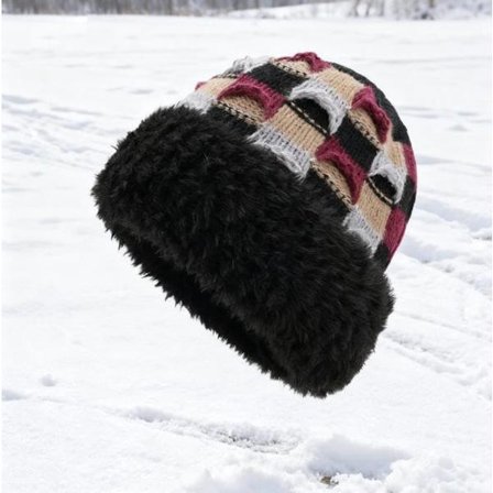Varm strikket vinterhue - med fleecefor - unisex - egnet til koldt vejr (sort)