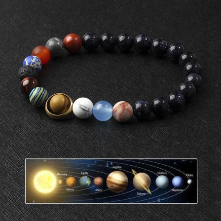 Kosminen aurinkokunta vulkaaninen kivi ?tta planeetat pari tähtirannekoru naisille Blue Sand 8+8MM