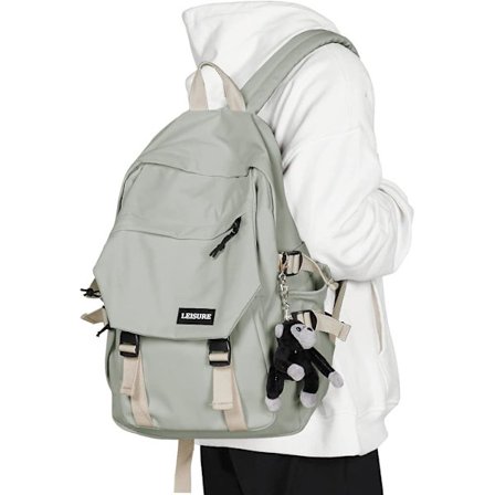 Stor studentryggsäck/skolväska, vattentät, lättviktig, lämplig för pojkar och flickor att gå till skolan, jobbet och resa, grå-grön