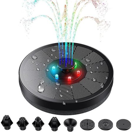 Solcelled Fontene Pumpe med LED-lys - 3W, 7 Dyser, 900mAh Batteri for Dam, Basseng, Akvarium, Hage