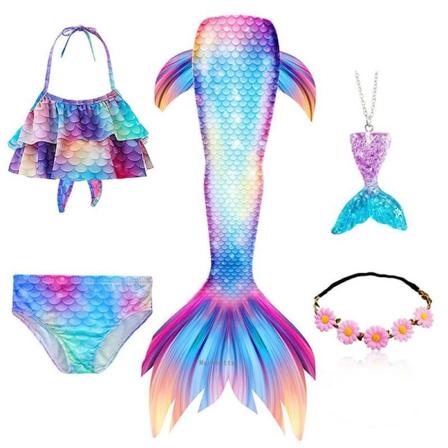 5 kpl/setti Tytt jen Merenneito H nn n Uimapuku Lapset Merenneito Ariel Cosplay Puku Fantasia Ranta Bikini Set 2 130