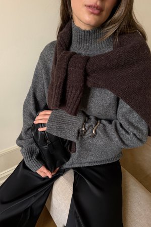 NA-KD Stickad tröja i ullblandning med sömdetalj - Tröjor - Grå - XL