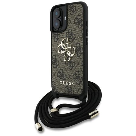 Guess 4G Big Logo Cord Stap Crossbody Case for iPhone 16 Ruskea