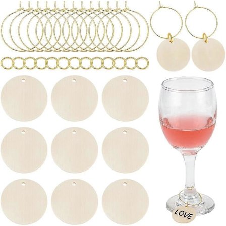 30 st Trä Vinglas-Tag Vinglas Identifieringsmarkörer Tags Med 30 st Mässingsringar Vinglas Smycken med 50 st Öppningsbara Ringar för Glas (FMY)